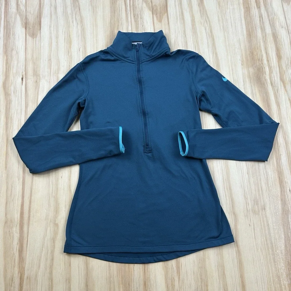 Nike Pro Womens Half Zip Long Sleeve Pullover Blue Small Activewear Top